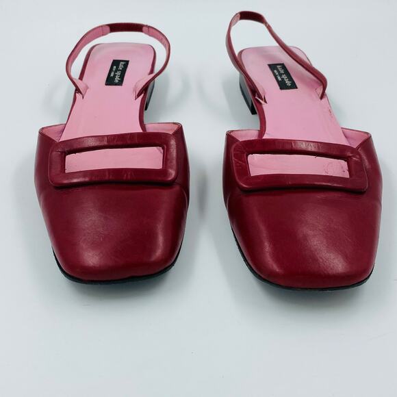 Kate Spade New York Red Leather Square Toe Slingback Flats Buckle Detail Size 8 - Picture 6 of 8